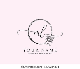 Initial ML beauty monogram and elegant logo design, handwriting logo of initial signature, wedding, fashion, floral and botanical with creative template.