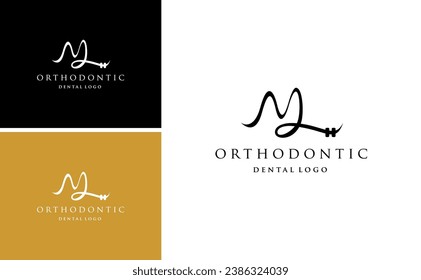 Initial ML letter handwriting logo smile orthodontic design