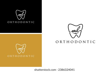 Initial ML letter handwriting logo smile orthodontic design