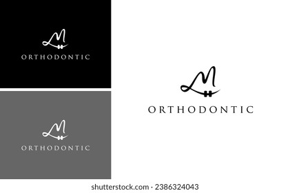 Initial ML letter handwriting logo smile orthodontic design