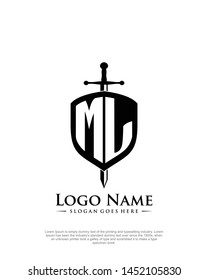 initial ML letter with shield style logo template vector