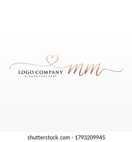 Initial MM beauty monogram and elegant logo design, handwriting logo of initial signature, wedding, fashion, floral and botanical with creative template.