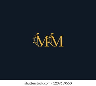 Initial MM Letter Linked Swoosh Half Round Leaf Monogram Logotype