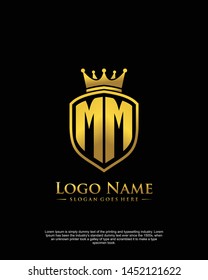 initial MM letter with shield style logo template vector