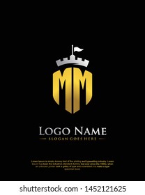 initial MM letter with shield style logo template vector