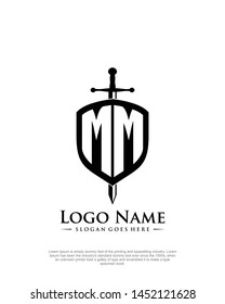 initial MM letter with shield style logo template vector