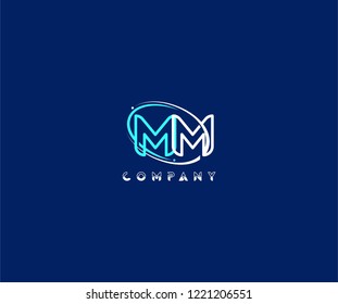 initial MM letter swoosh ring corporate blue white logo