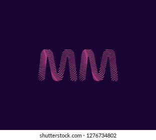 Initial MM letter typography abstract dinamic grunge stripes wavy effect monogram logotype