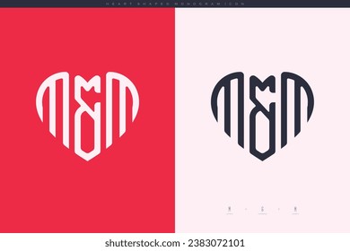 initial MM letters with red heart and love logo flat icon monogram concept