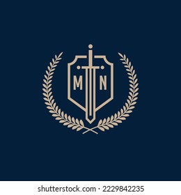 Initial MN elegant sword and shield icon vector template