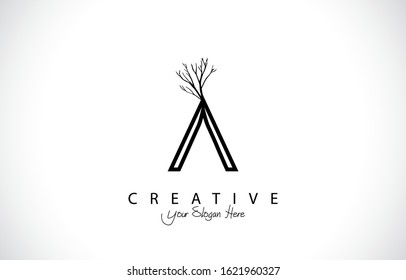 Initial A Modern Design Logo Concept. Creative Icon Logo with Branch Shape Vector Illustration.