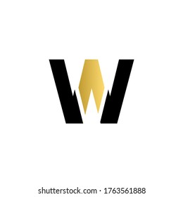 Letra inicial moderna monograma con logotipo W AW WA con color oro y negro