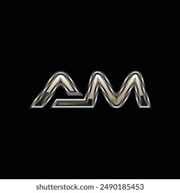 Initial AM Modern Silver Metallic Creative Business Icon Design Template Logo