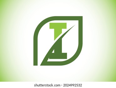 Initial I monogram alphabet with abstract leaf. Eco-friendly logo concept. Font emblem. Modern vector logo for ecological business and company identity