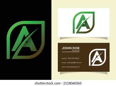 Initial A monogram alphabet with abstract leaf. Eco-friendly logo concept. Font emblem