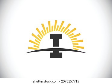 Initial I monogram alphabet with the abstract sun and swoosh. Sunburst logo sign symbol. Modern vector logo for business and company identity