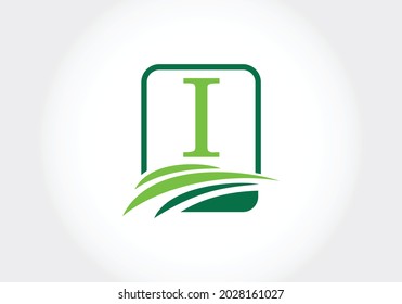 Alfabeto monograma inicial I con agricultura. plantilla vectorial de diseño de logotipo agrícola. emblema de letra. Logo vectorial moderno para identidad empresarial y de empresa