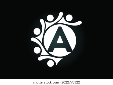 Initial A monogram alphabet with connecting people. Team, cooperation logo sign symbol. Font emblem. Logo for corporate business collaboration and great work