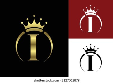 Initial I monogram alphabet with a crown. Royal, King, queen luxury symbol. Font emblem.