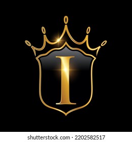 Initial I monogram alphabet with a crown. Royal  King  queen luxury symbol vector illustration