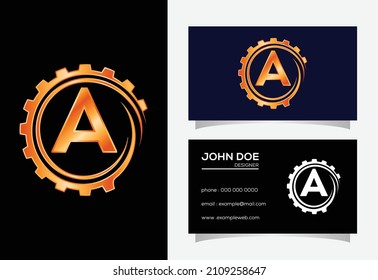 Initial A monogram alphabet in a gear spiral. Gear engineer logo design. Logo for automotive