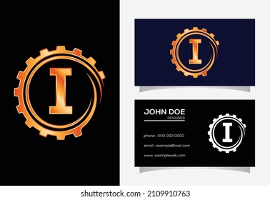 Initial I monogram alphabet in a gear spiral. Gear engineer logo design. Logo for automotive