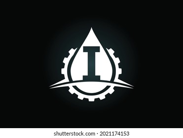 Initial I monogram alphabet with gear swoosh and oil. Oil and gas logo concept. Font emblem. Modern vector logo for petroleum business and company identity