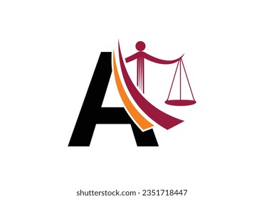 Initial A monogram alphabet with law scale sign symbol. Lawyer And Justice, Law Attorney, Legal,  Law Office, Scale, Logo Template