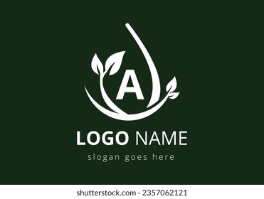 Primer alfabeto monograma A con hoja y cisne. Concepto de logotipo ecológico.