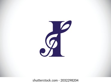 Initial I monogram alphabet with a musical note. Symphony or melody signs. Musical sign symbol. Font emblem. Modern vector logo design template.