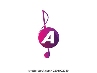 Initial A monogram alphabet with a musical note. Musical sign symbol. logo design template.