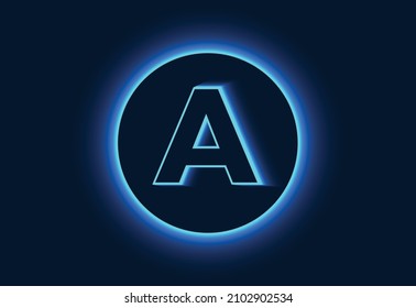 Initial A monogram alphabet in a neon circle. 