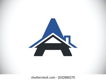 Initial A monogram alphabet with the roof. Home or house sign. Real estate logo concept. Font emblem. Modern vector logo for Real estate business and company identity.