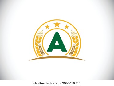 Initial A monogram alphabet symbol design incorporated with Wheat, barley, or rye. Agriculture logo concept. Font emblem. Logo for agriculture business and company identity