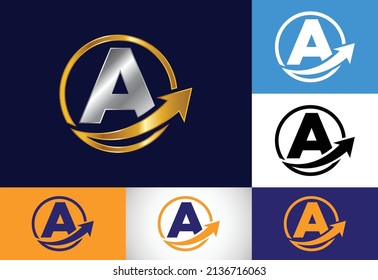 Diseño inicial de un símbolo del alfabeto monograma incorporado con la flecha. Concepto de logotipo financiero o de éxito. emblema de letra. Logotipo para identidad empresarial y de empresa