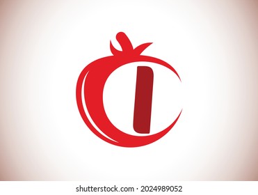 Anfangs-I-Monogramm-Alphabet mit Tomate. Design-Vorlage für das Logo von Tomato. Schriftemblem. Modernes Vektorlogo für die Bio-Lebensmittelindustrie und Firmenidentität