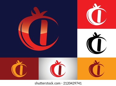Alfabeto monograma inicial I con tomate. Plantilla de diseño del logo del tomate. emblema de letra. Logo vectorial moderno para negocios de comida orgánica e identidad de la empresa