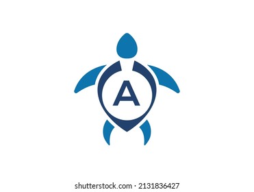 Initial A monogram alphabet with Turtle. turtle logo design vector template. Font emblem. Modern vector logo for business and company identity
