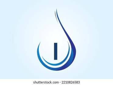 Initial I monogram alphabet with water drop in a spiral. Waterdrop logo design vector template. Font emblem. 