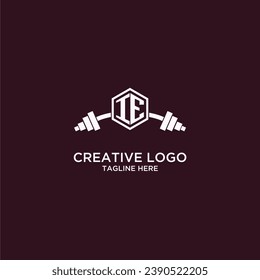 IE initial monogram for fitnes or gym logo with creative shield and barbell design