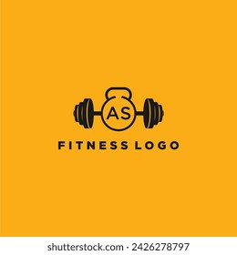 Monograma inicial AS para fitness o logo de gimnasio con diseño creativo de barra