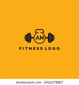 AM initial monogram for fitnes or gym logo with creative barbell design