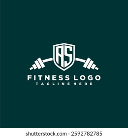 AS initial monogram for fitnes or gym logo with creative shield and barbell design