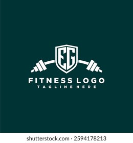 EG initial monogram for fitnes or gym logo with creative shield and barbell design