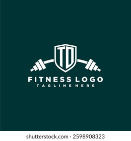 TO initial monogram for fitnes or gym logo with creative shield and barbell design