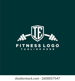 IE initial monogram for fitnes or gym logo with creative shield and barbell design