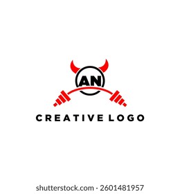 AN initial monogram for fitnes or gym logo with devil style design