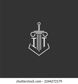 IT initial monogram law firm with sword and pillar logo design