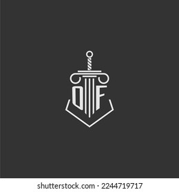 OF initial monogram law firm with sword and pillar logo design