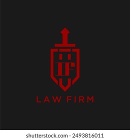 Monograma inicial IF para bufete de abogados con Imagen de espada y escudo